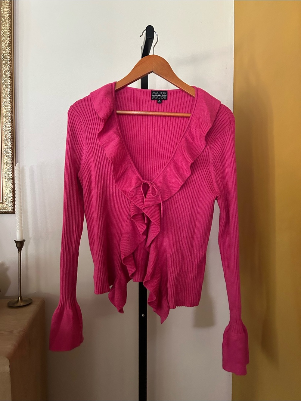 Major Label Group Ruffle Cardigan Sweater Hot Pink Barbiecore Mean Girls Large